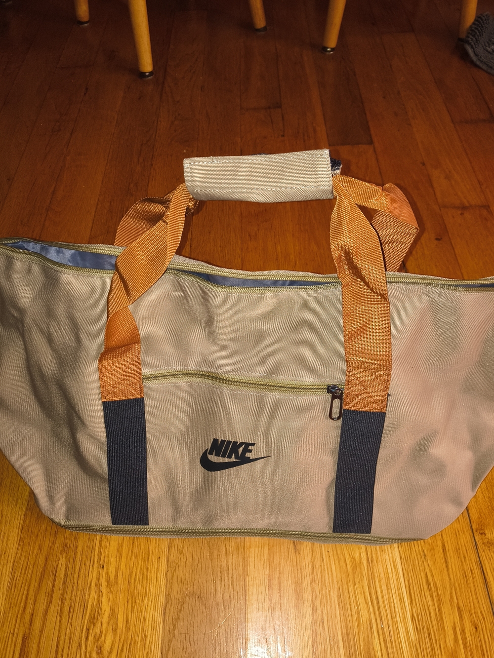 Nike Men's Beige and Orange Canvas Gym Bag